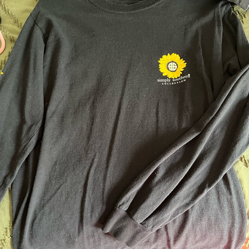 Simply Southern Black Long Sleeve Tee with Yellow Sunflower